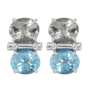 Earrings- Blue Topaz, Green Quartz and Diamond  (273AS)