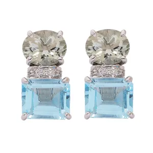 Earrings- Blue Topaz, Green Quartz and Diamond