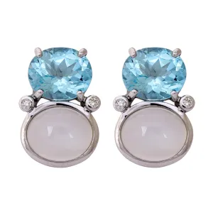 Earrings- Blue Topaz, Moonstone and Diamond