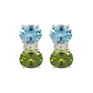 Earrings-Blue Topaz, Peridot and Diamond  (187FS)