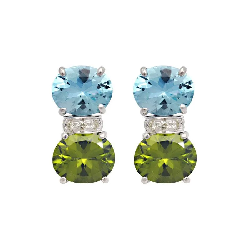 Earrings-Blue Topaz, Peridot and Diamond  (187FS)