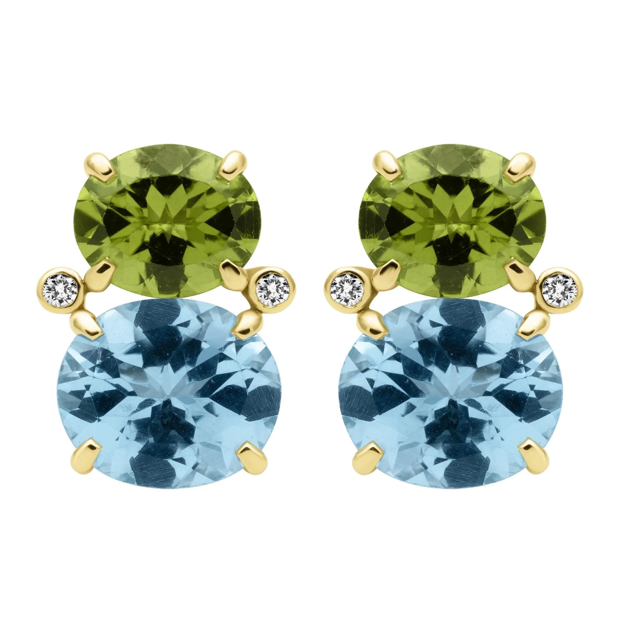 Earrings - Blue Topaz, Peridot And Diamond