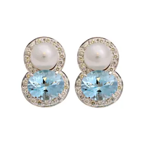 Earrings-Blue Topaz, South Sea Pearl and Diamond