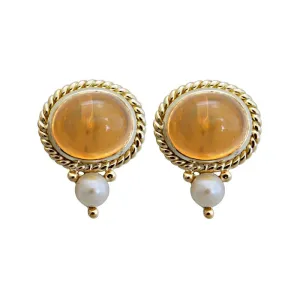 Earrings-Fire Opal and Pearl  (1751A)