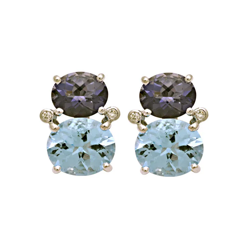 Earrings-Iolite, Blue Topaz and Diamond