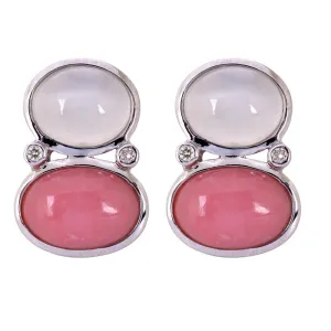 Earrings- Moonstone, Pink Opal and Diamond  (264DS)