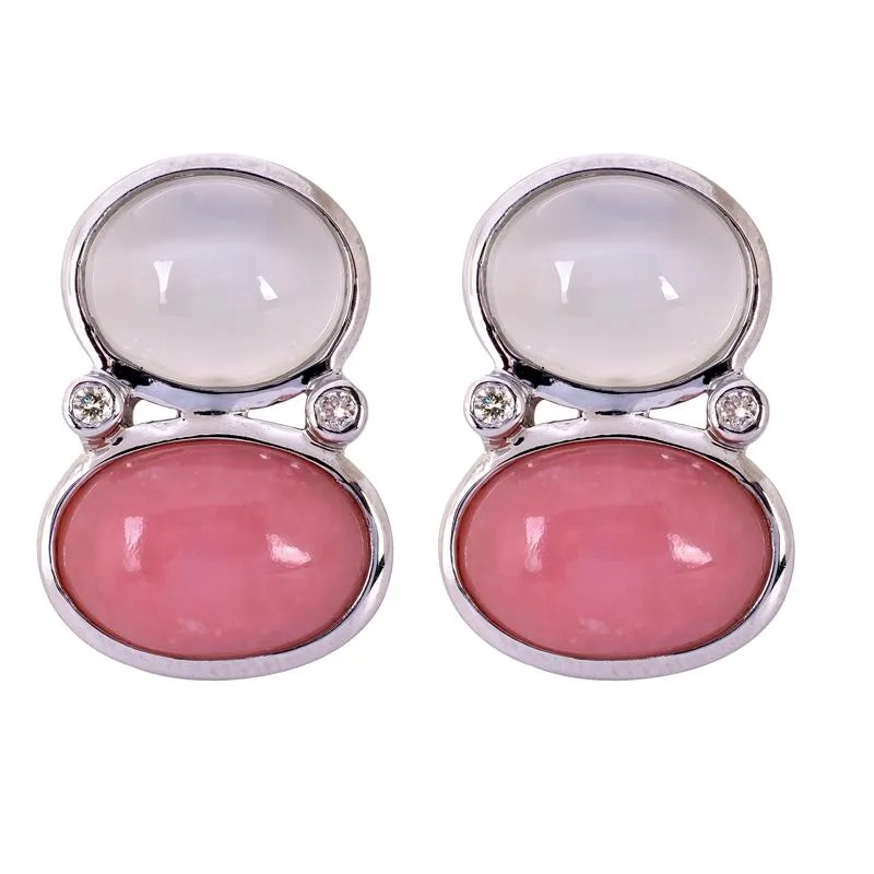 Earrings- Moonstone, Pink Opal and Diamond  (264DS)