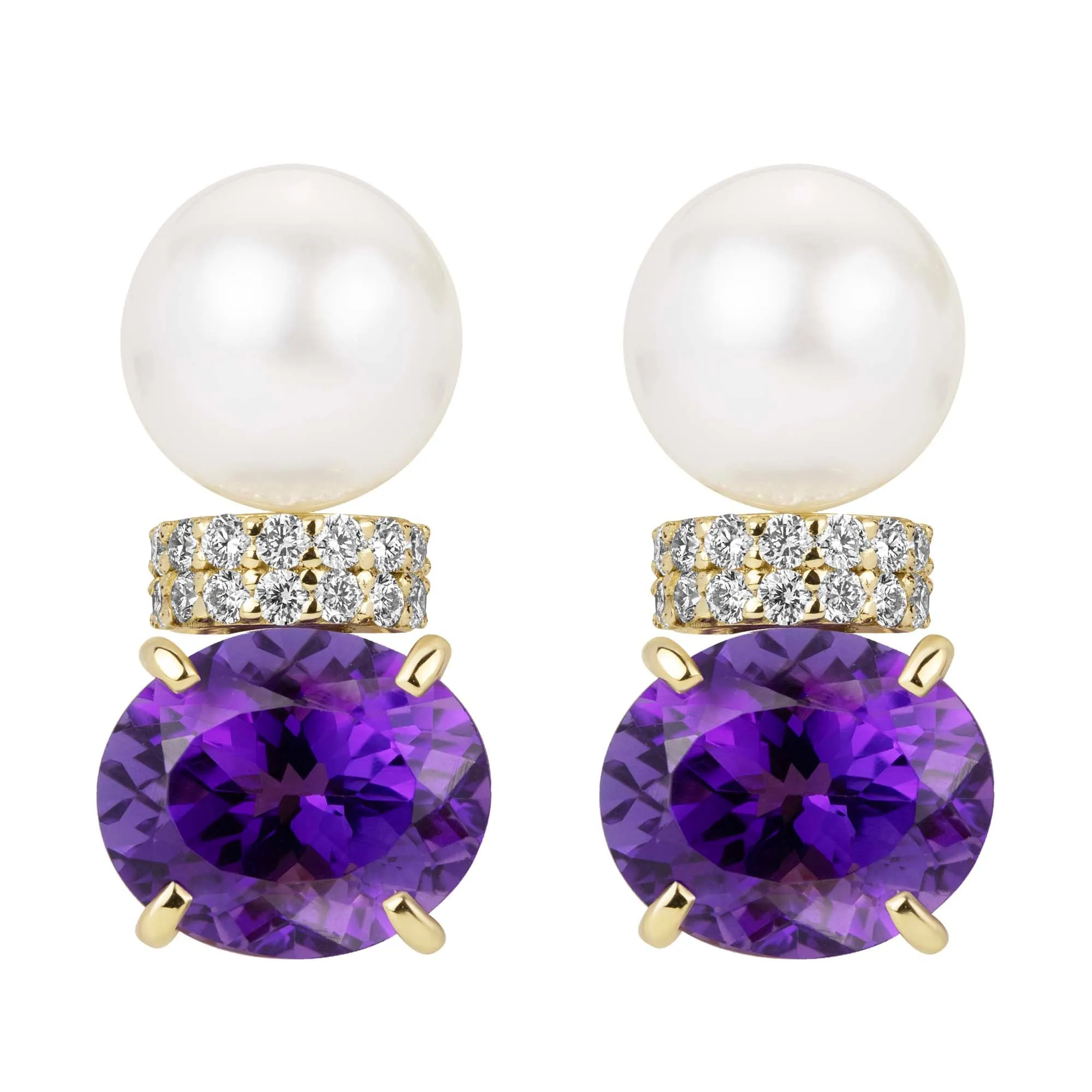 Earrings - South Sea Pearl, Amethyst And Diamond