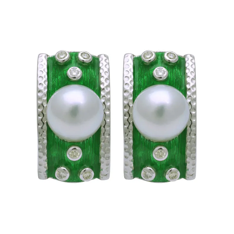 Earrings-South Sea Pearl and Diamond (Enamel)