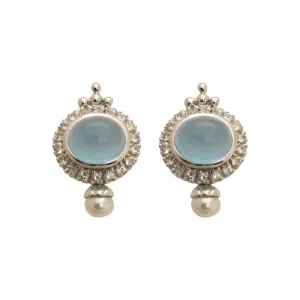 EARRINGS- WHITE TOPAZ, CHALCEDONY AND PEARL IN STERLING SILVER