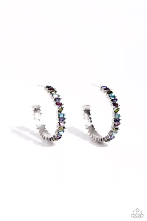 Effortless Emeralds - Multi - Colored Emerald-Cut Gem Paparazzi Hoop Earrings