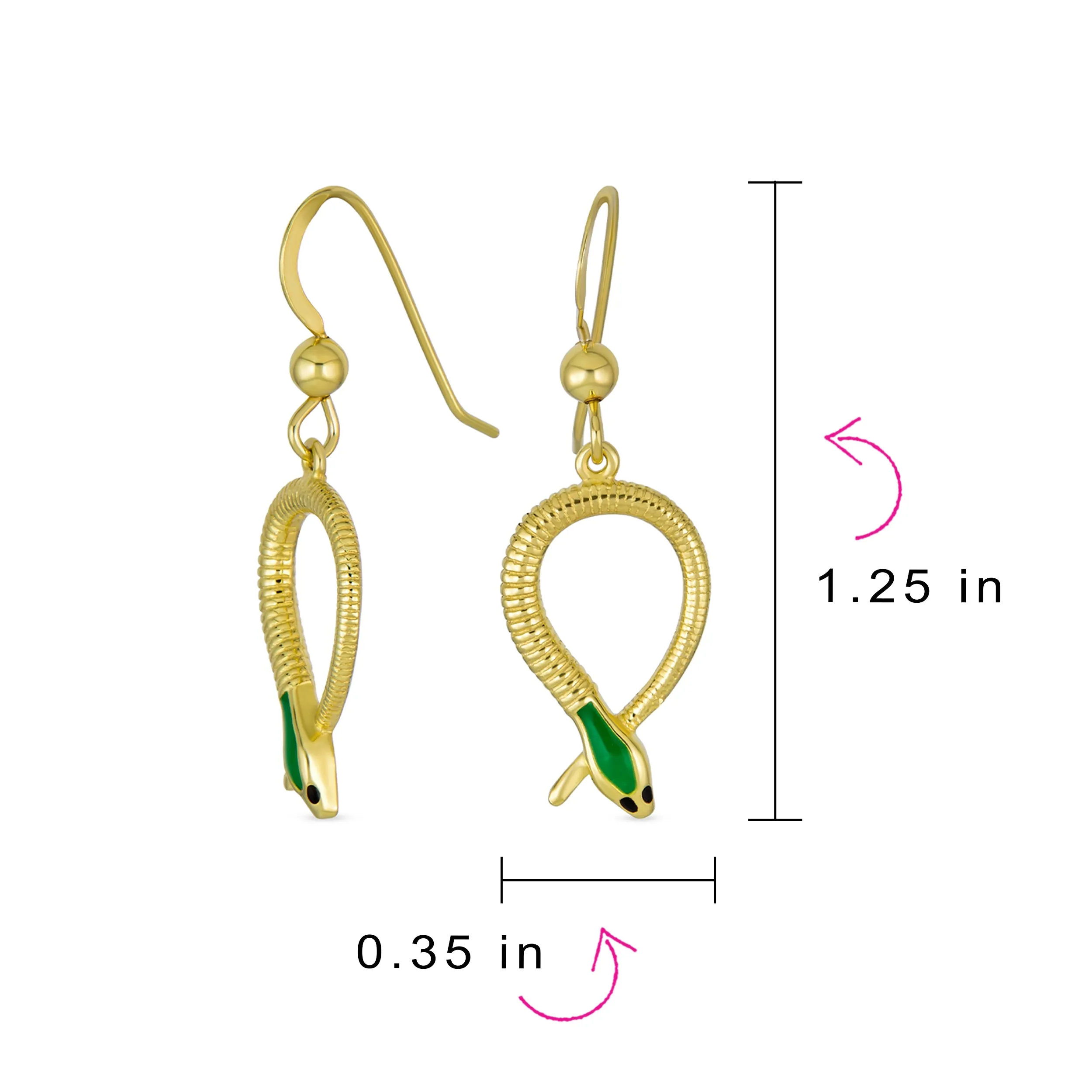 Egyptian Serpent Snake Dangle Earrings Gold Plated Sterling Silver Animal
