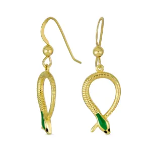 Egyptian Serpent Snake Dangle Earrings Gold Plated Sterling Silver Animal