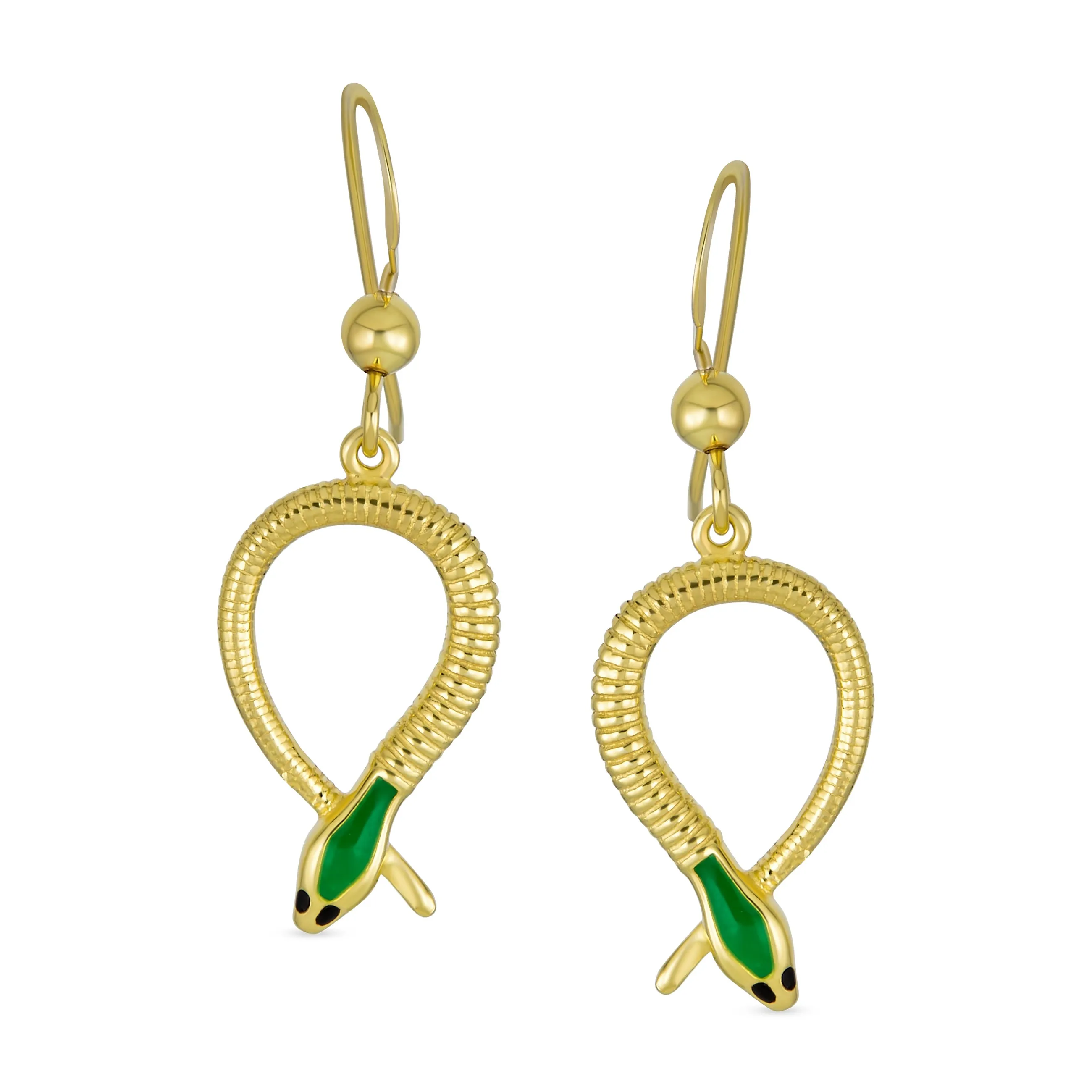 Egyptian Serpent Snake Dangle Earrings Gold Plated Sterling Silver Animal