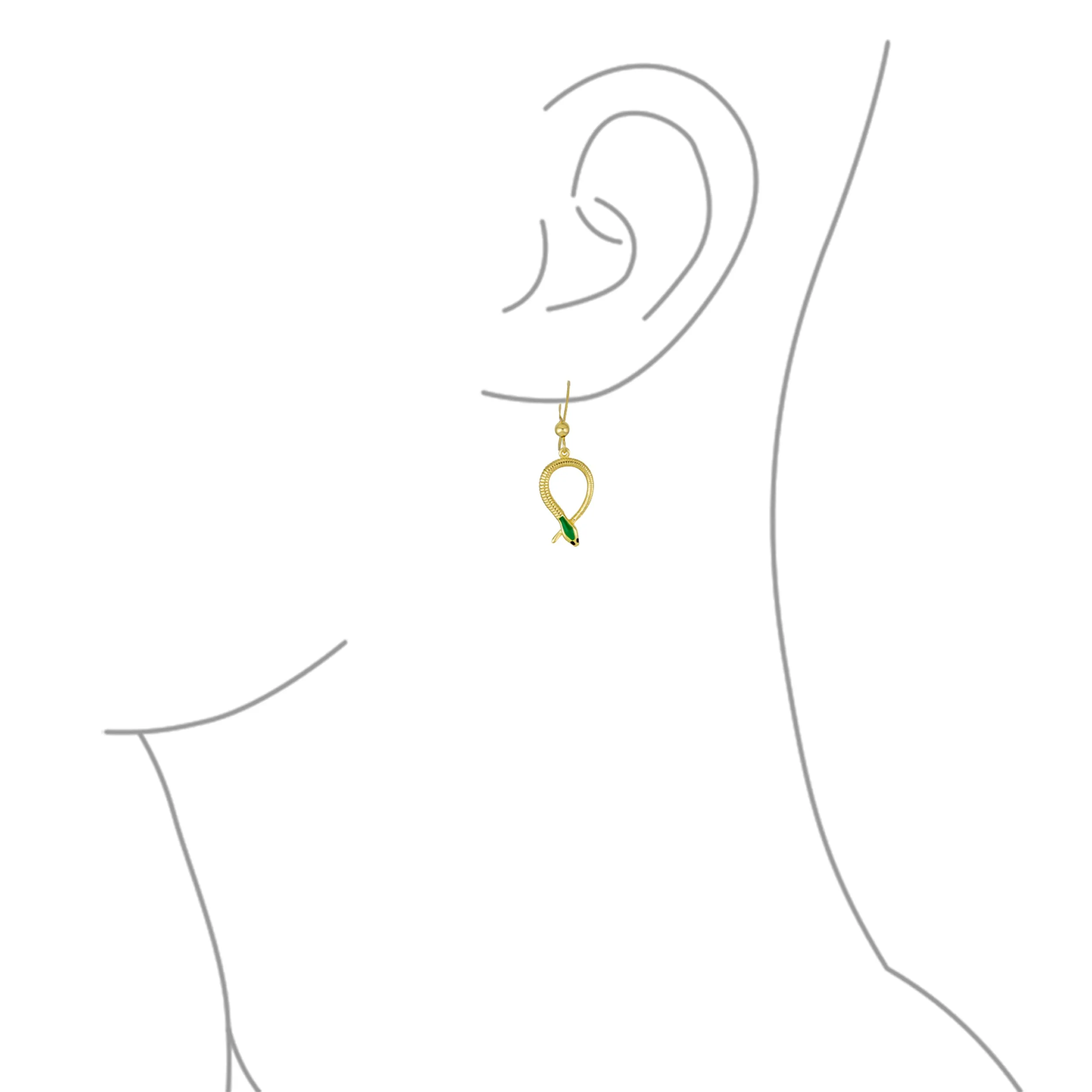 Egyptian Serpent Snake Dangle Earrings Gold Plated Sterling Silver Animal