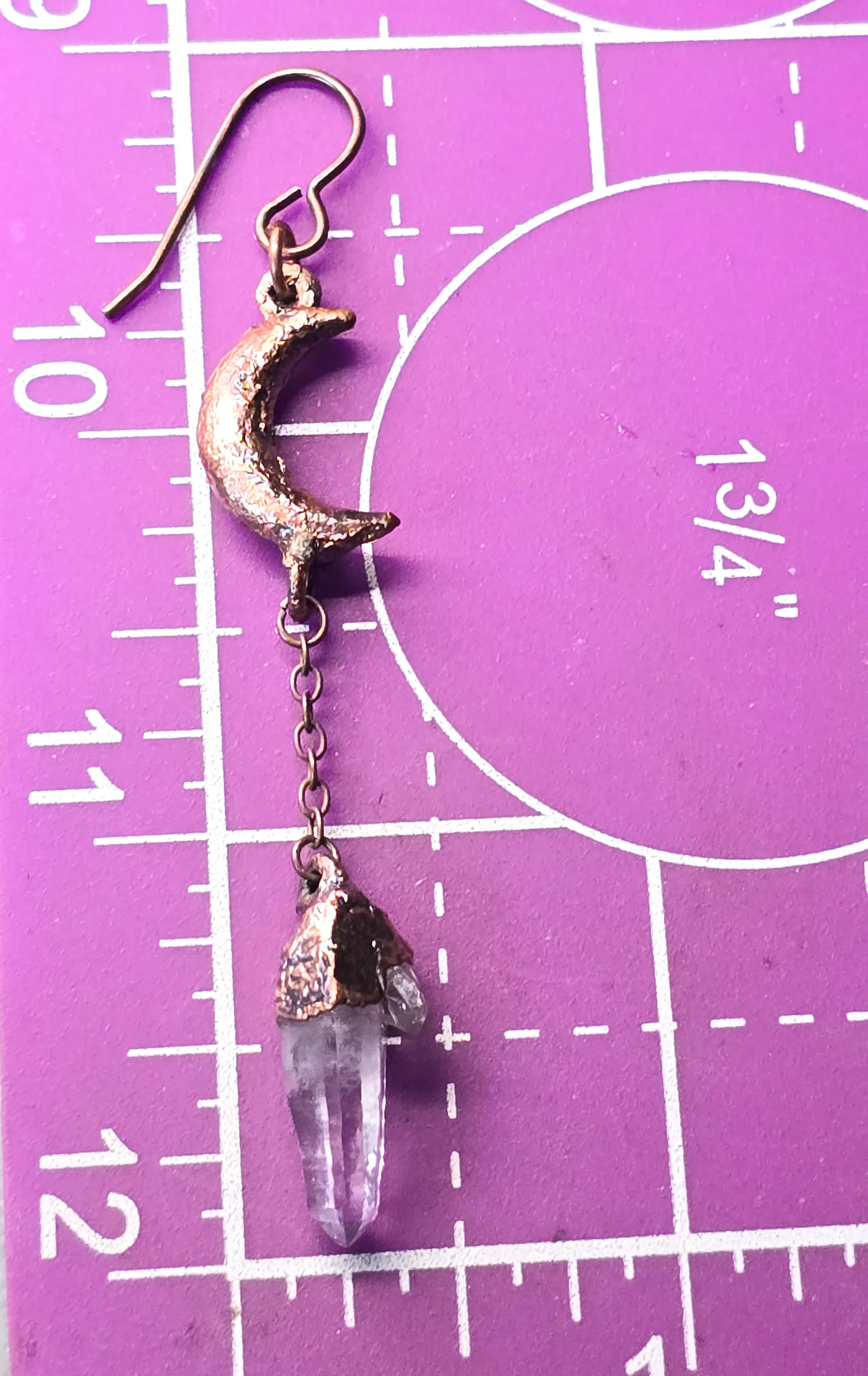 Electroformed Celestial Crescent Moon and terminated amethyst drop earrings