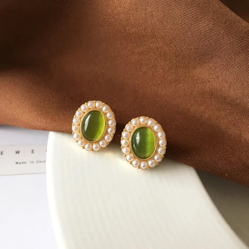 Elegant French Oval Pearl Opal Earrings