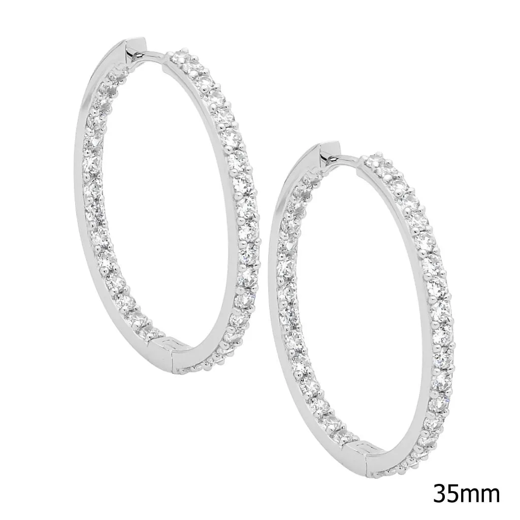 Ellani Sterling Silver Cubic Zirconia Hoop Earrings E197