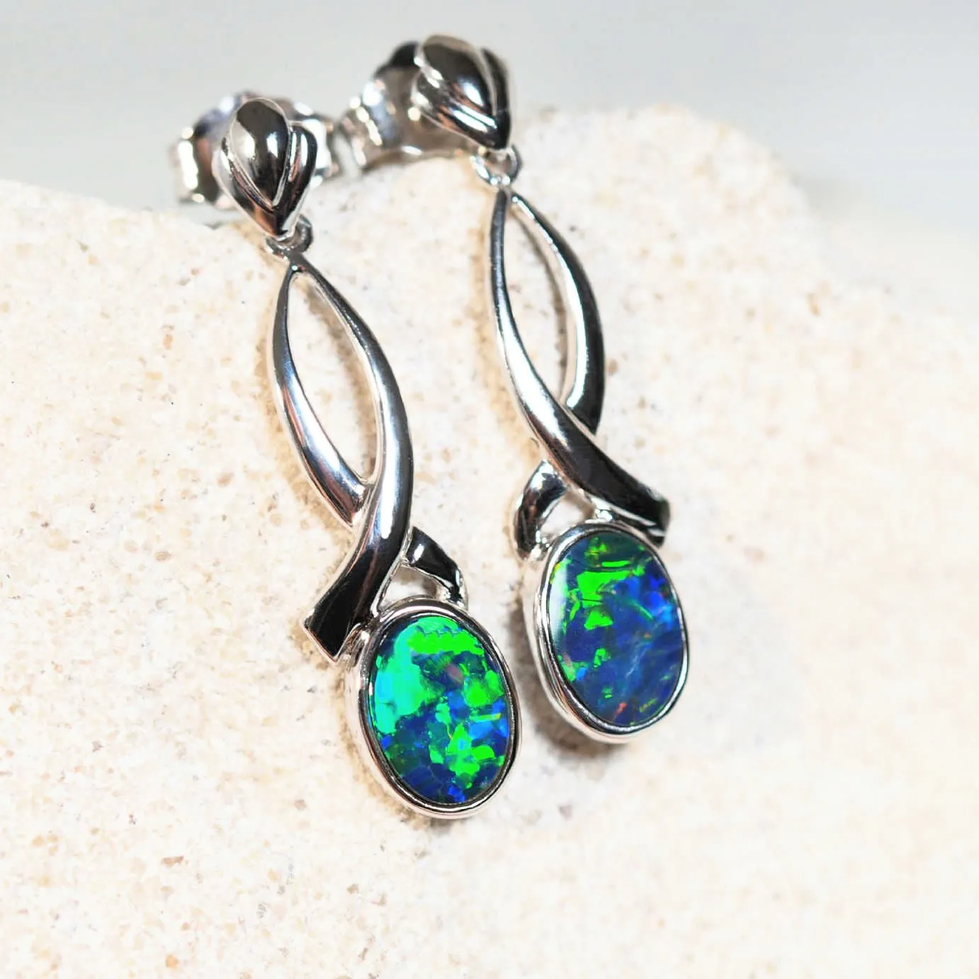 'Ellen' Doublet Opal Earrings 14ct White Gold