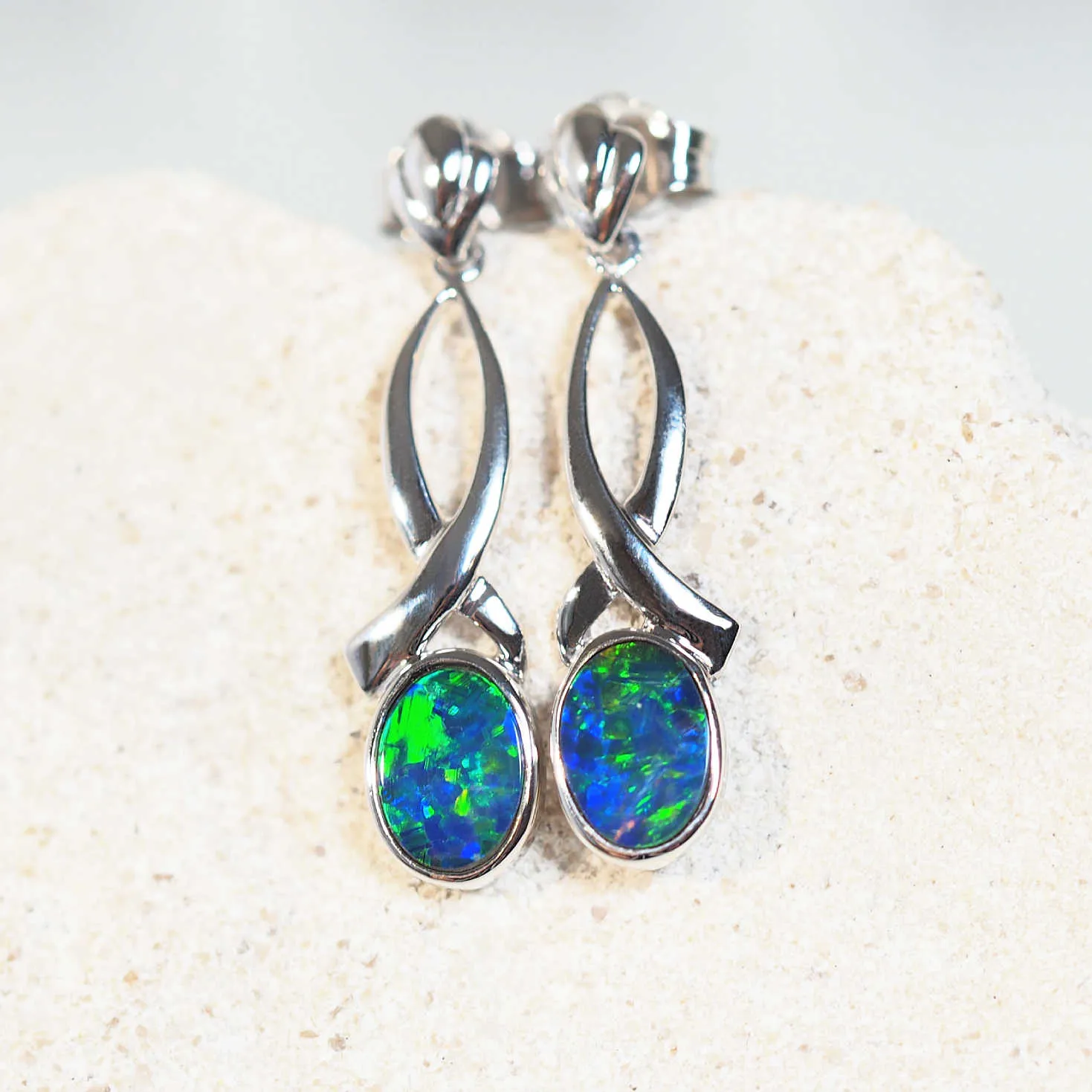 'Ellen' Doublet Opal Earrings 14ct White Gold