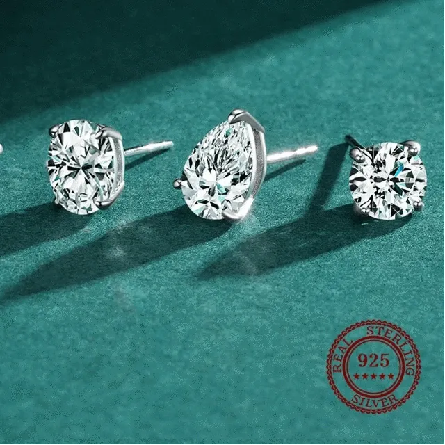 Ellipse CZ Sterling Stud Earrings for Women