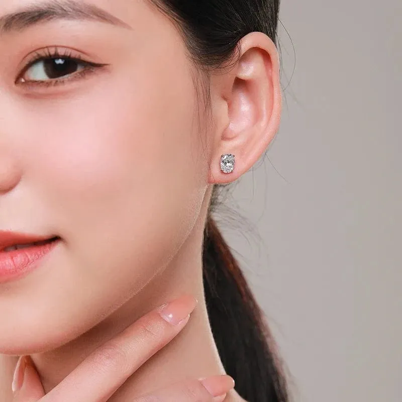 Ellipse CZ Sterling Stud Earrings for Women