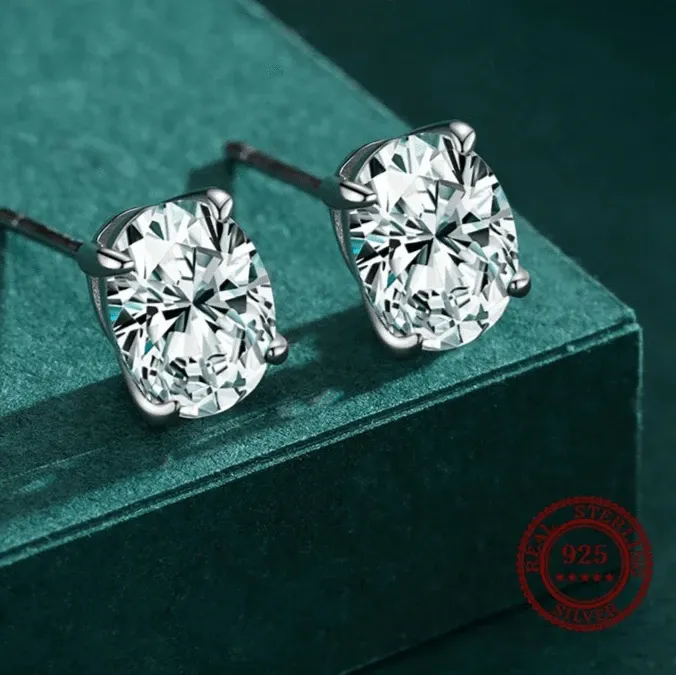 Ellipse CZ Sterling Stud Earrings for Women