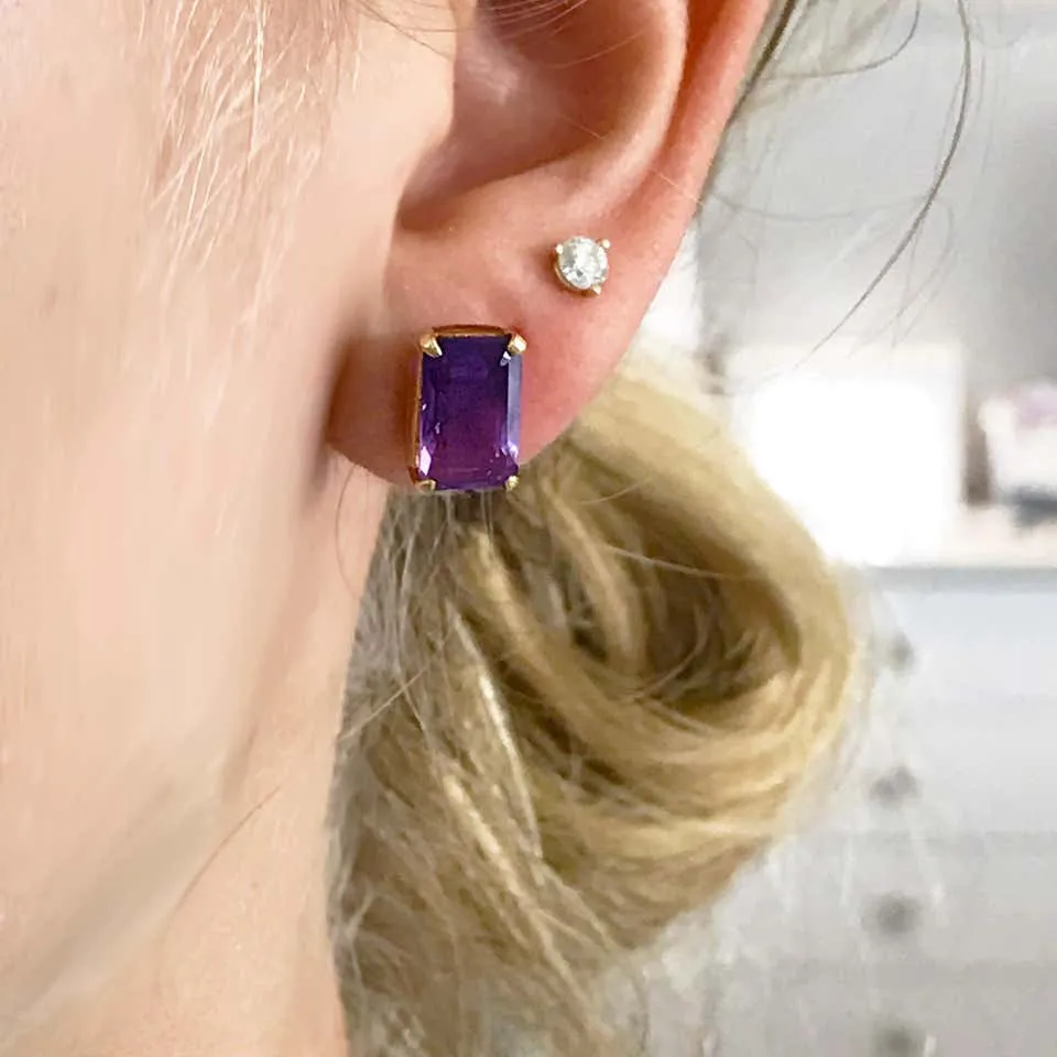 Emerald Amethyst Stud Earrings