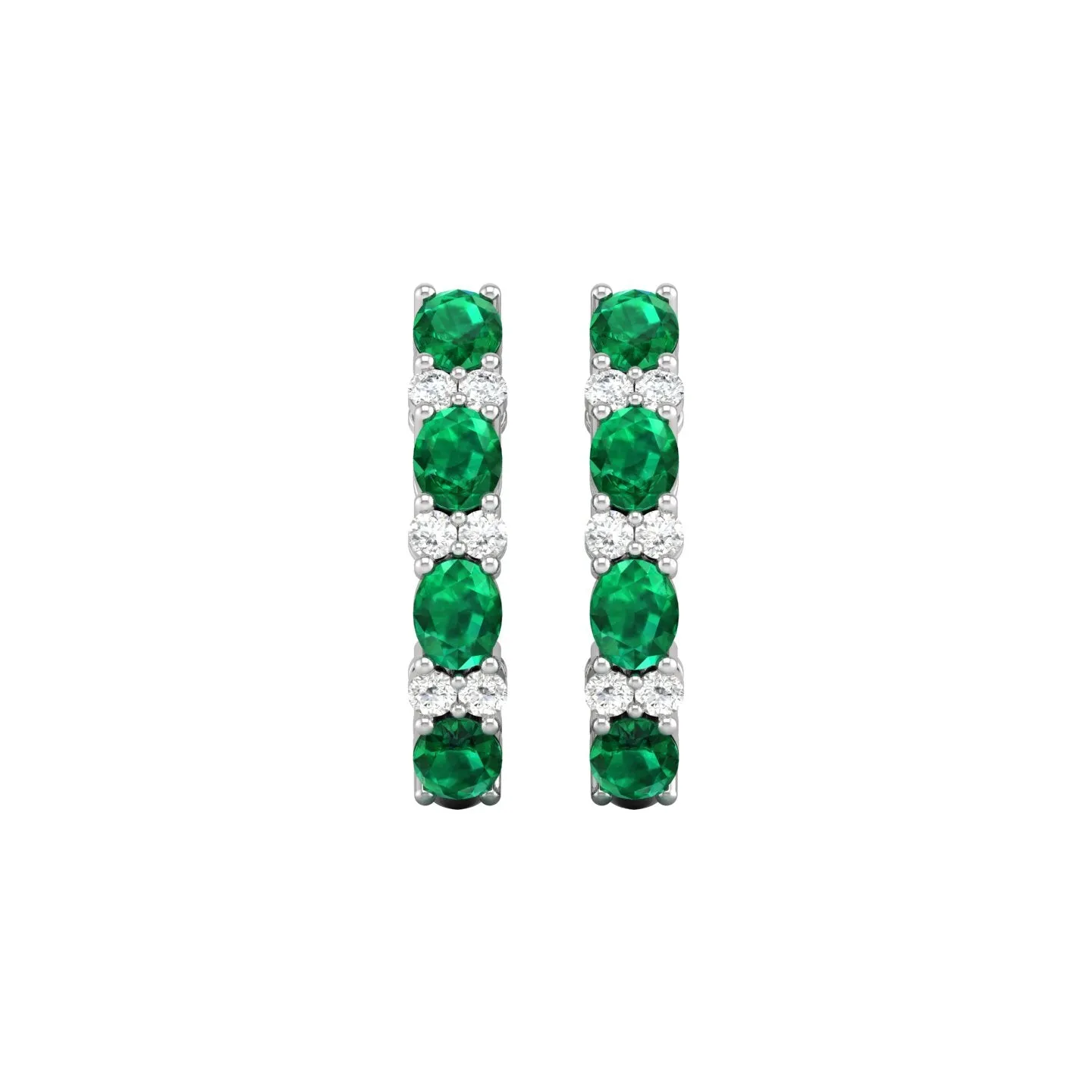 Emerald and Diamond Alternating Hoop Earrings