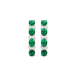 Emerald and Diamond Alternating Hoop Earrings