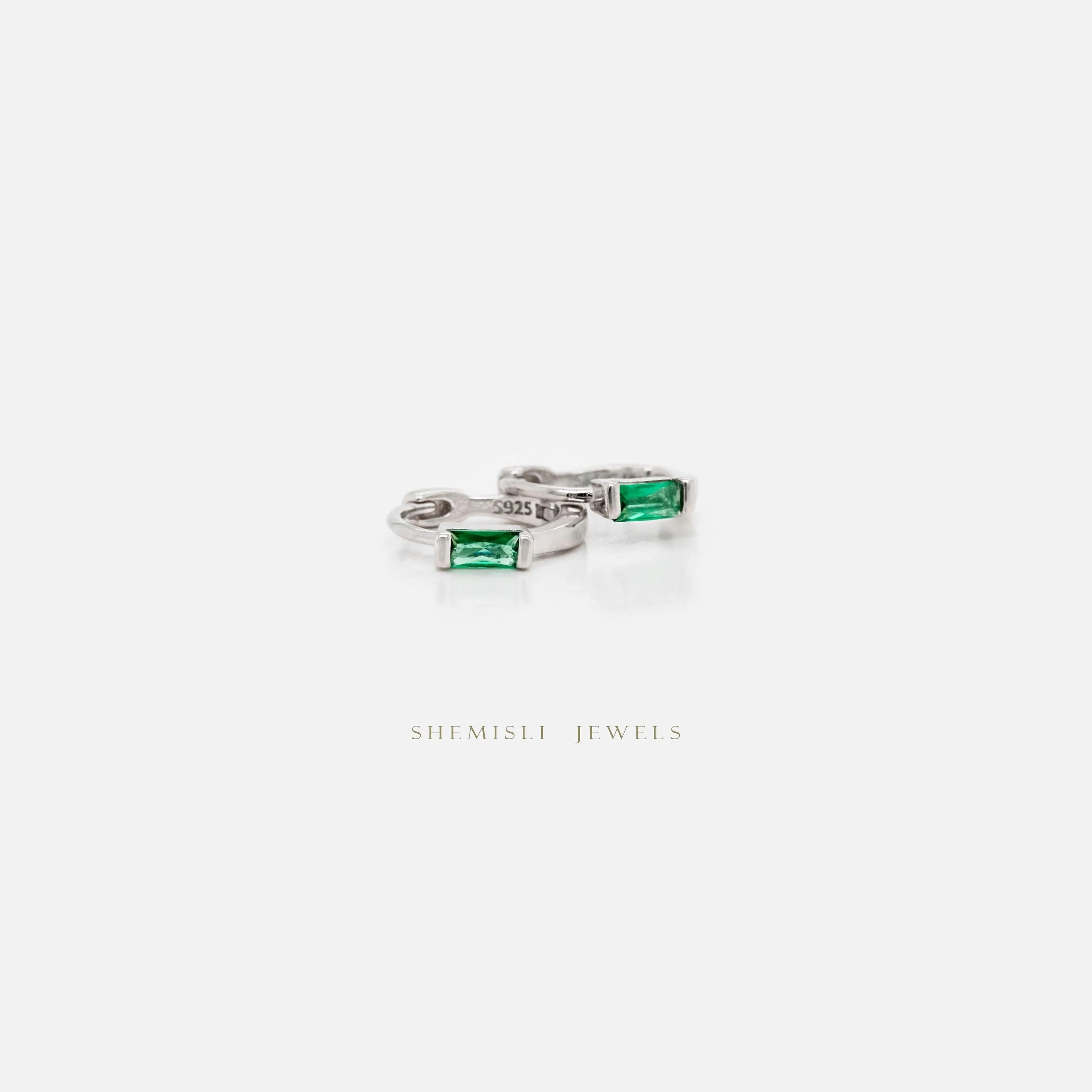 Emerald Baguette Hoop Earring, Unisex, Gold, Silver SHEMISLI SH260