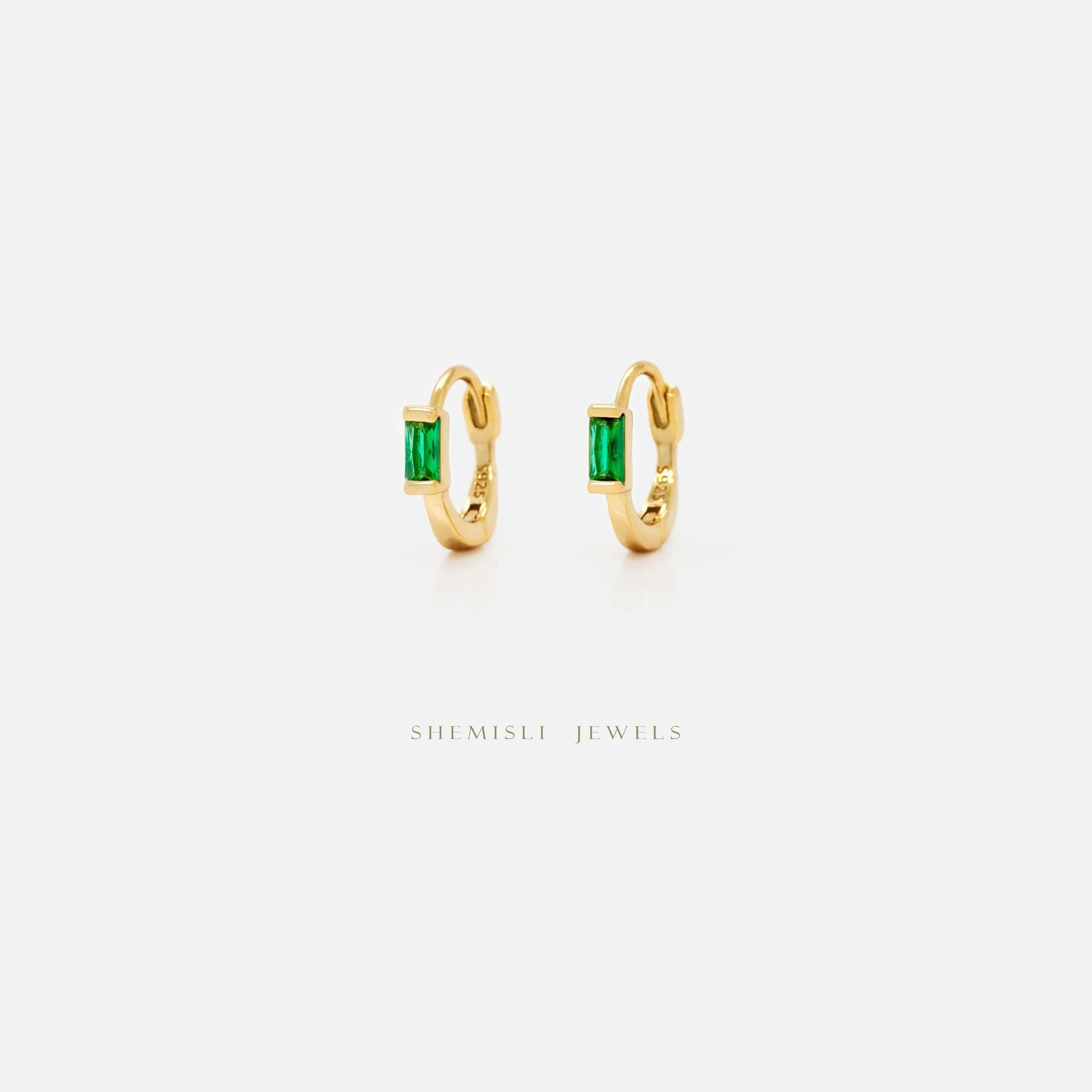 Emerald Baguette Hoop Earring, Unisex, Gold, Silver SHEMISLI SH260