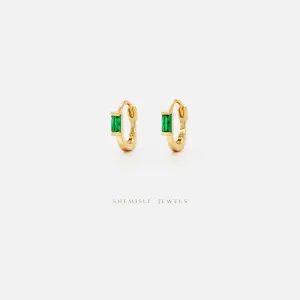Emerald Baguette Hoop Earring, Unisex, Gold, Silver SHEMISLI SH260