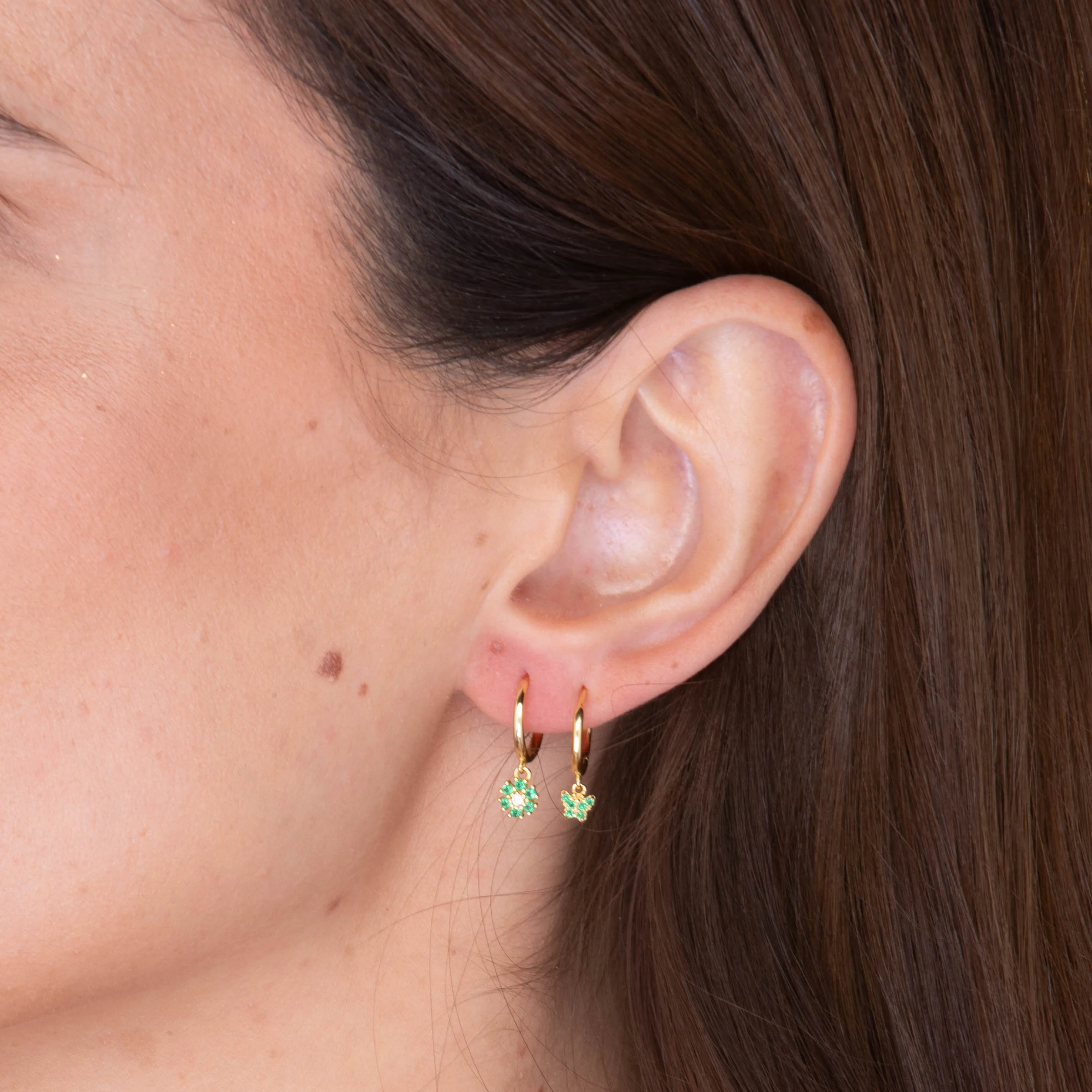 Emerald Butterfly Zirconia Drop Huggie Earrings