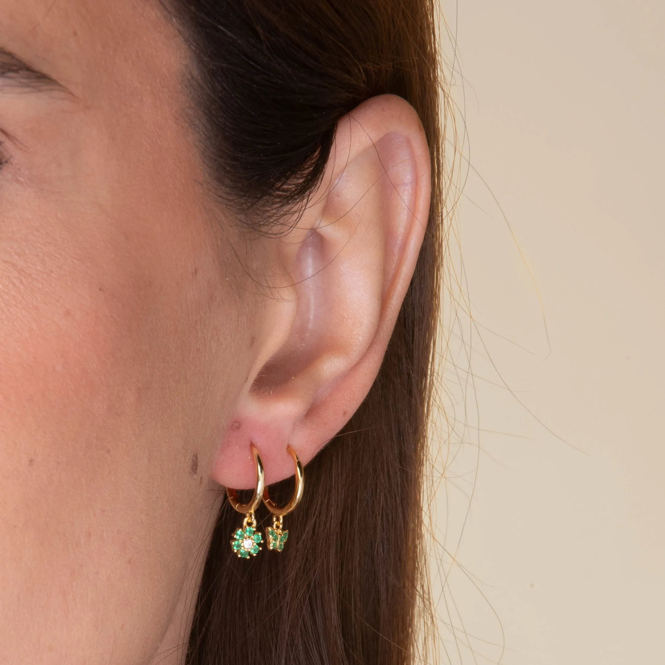 Emerald Butterfly Zirconia Drop Huggie Earrings