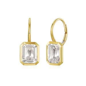 Emerald Cut Bezeled White Topaz Drop Earrings