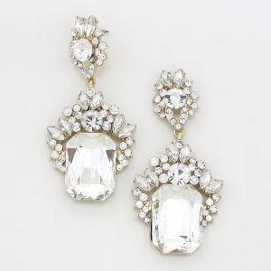 Emerald Cut Clear Stone Dangle Earrings on Gold | Prom Earrings | 250421