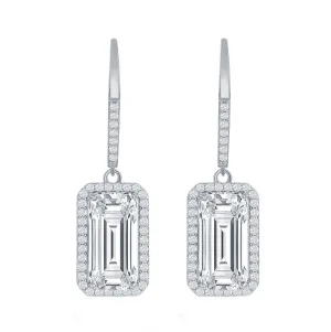 Emerald-Cut Halo Drop Earrings