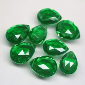 Emerald Green Quartz Faceted Pear Drop Briolette Gemstone Beads 7pc 15mm 17mm