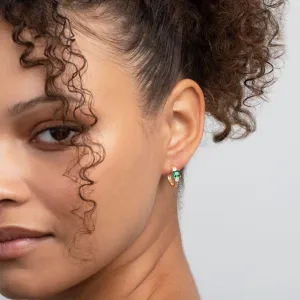 Emerald Hoop Dangle Earrings - 18K Gold Vermeil