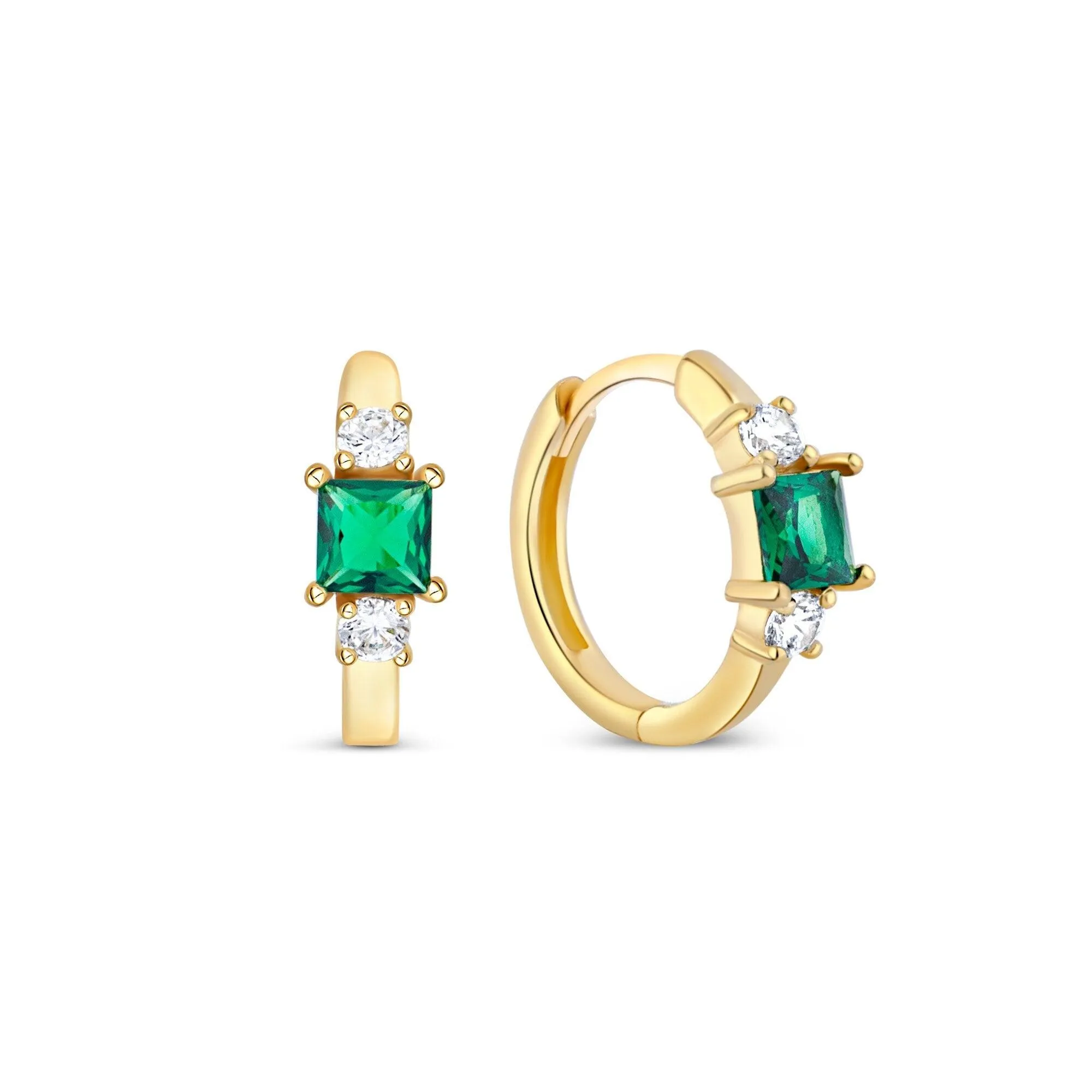 Emerald Hoop Dangle Earrings - 18K Gold Vermeil