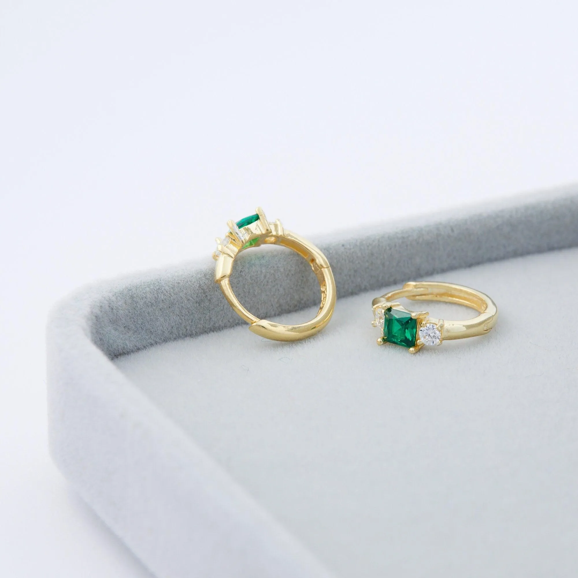 Emerald Hoop Dangle Earrings - 18K Gold Vermeil