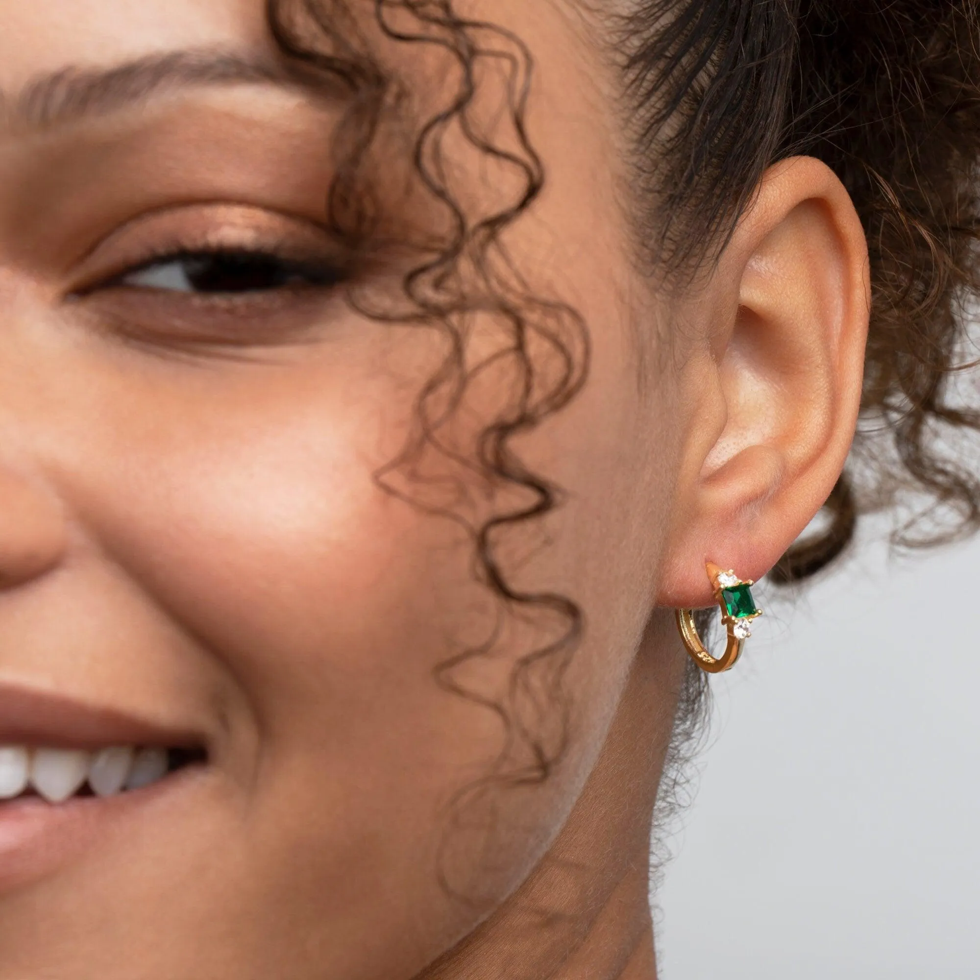 Emerald Hoop Dangle Earrings - 18K Gold Vermeil