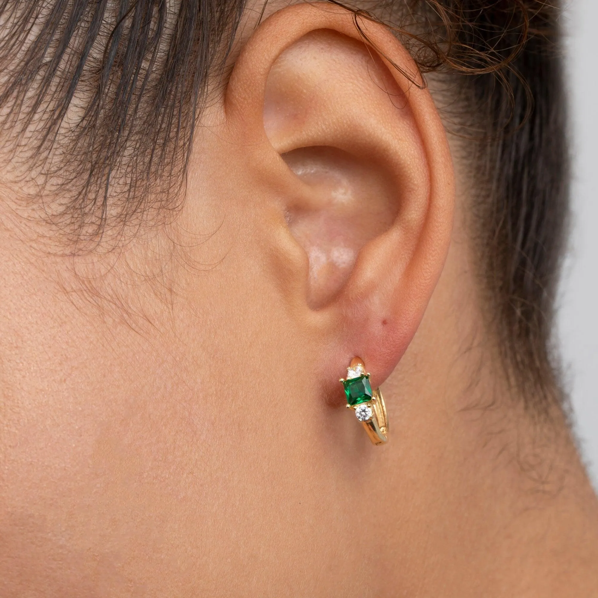 Emerald Hoop Dangle Earrings - 18K Gold Vermeil