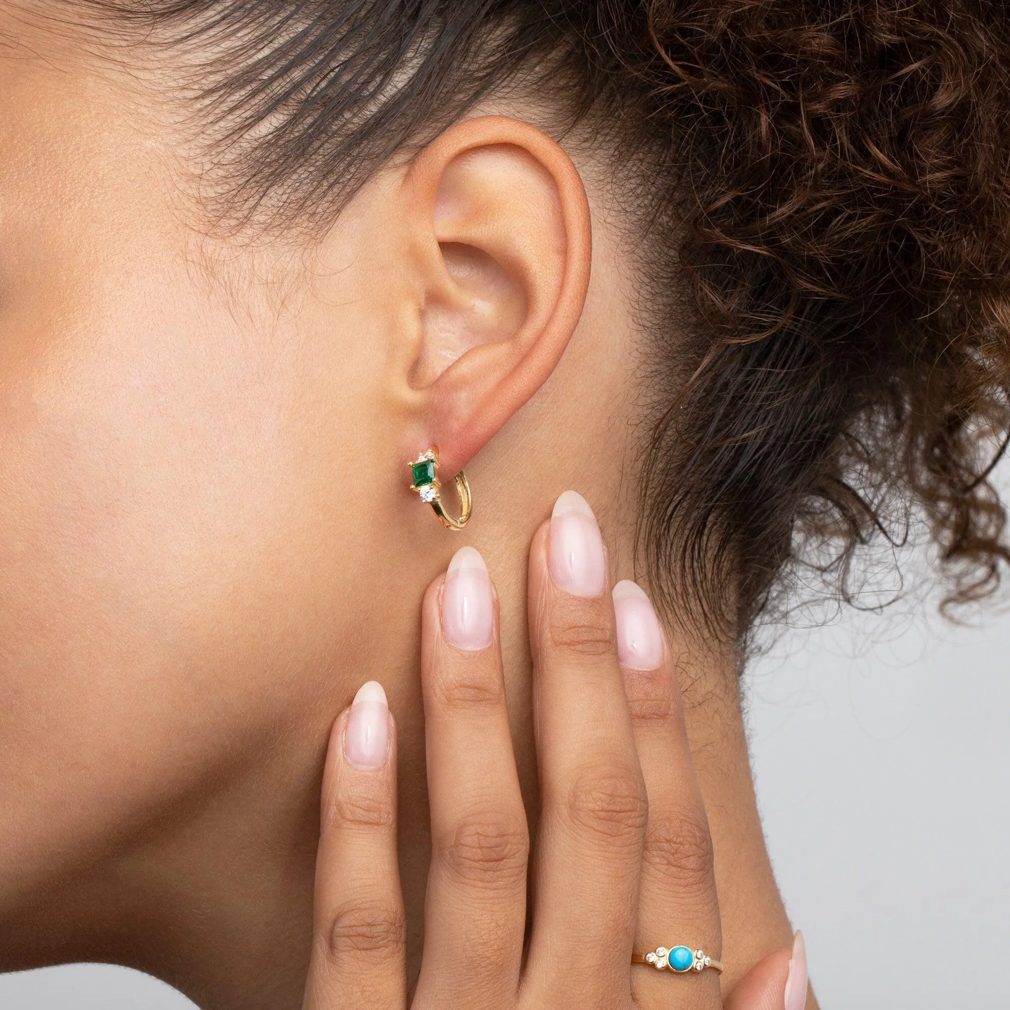 Emerald Hoop Dangle Earrings - 18K Gold Vermeil