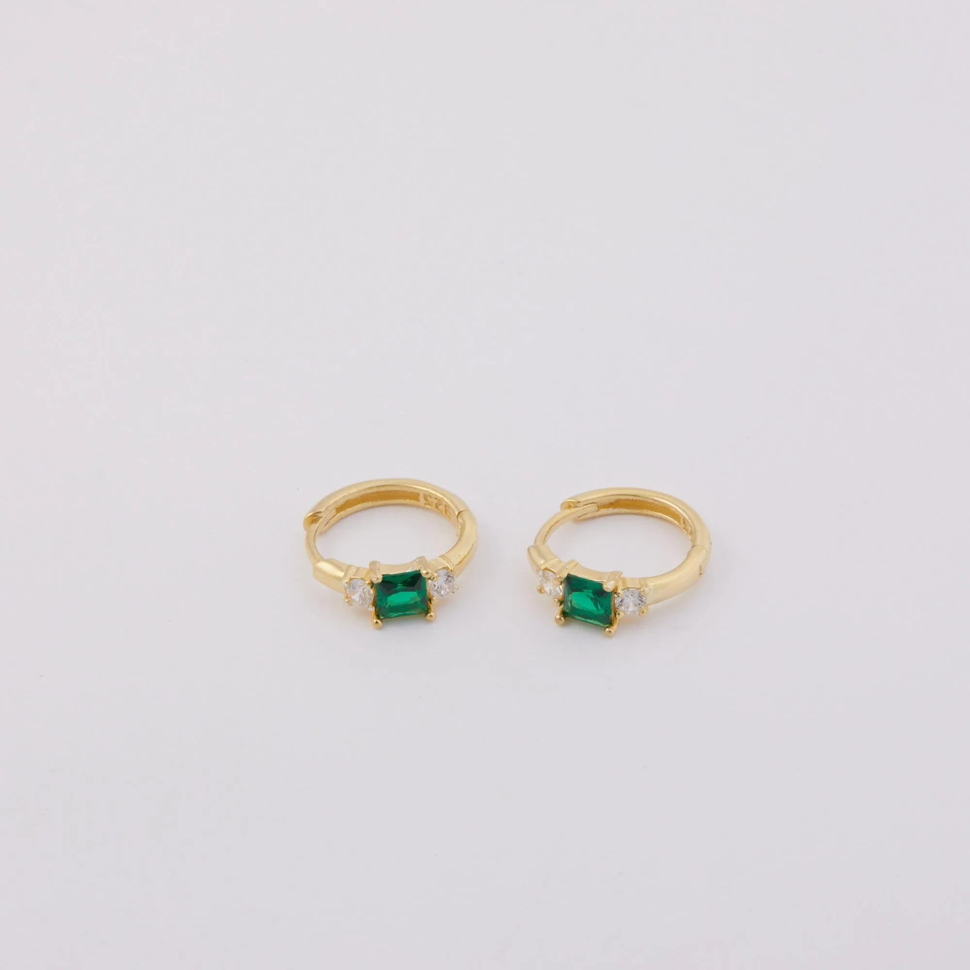 Emerald Hoop Dangle Earrings - 18K Gold Vermeil