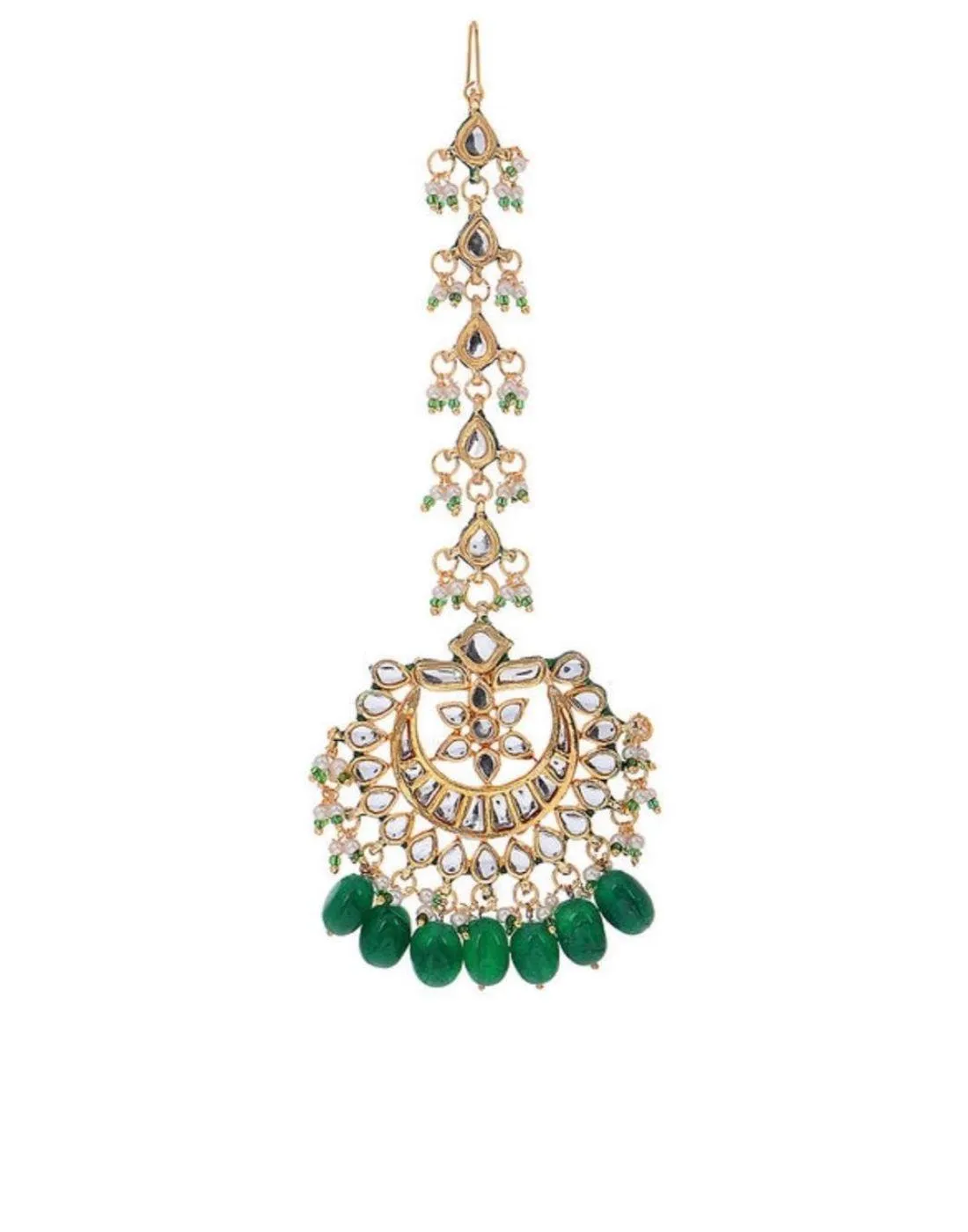 Emerald Kundan Teeka With Earrings