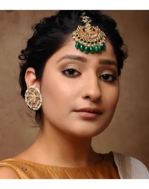 Emerald Kundan Teeka With Earrings