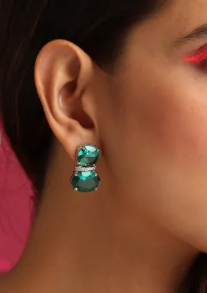 Emerald silver tone zirconia stud earrings