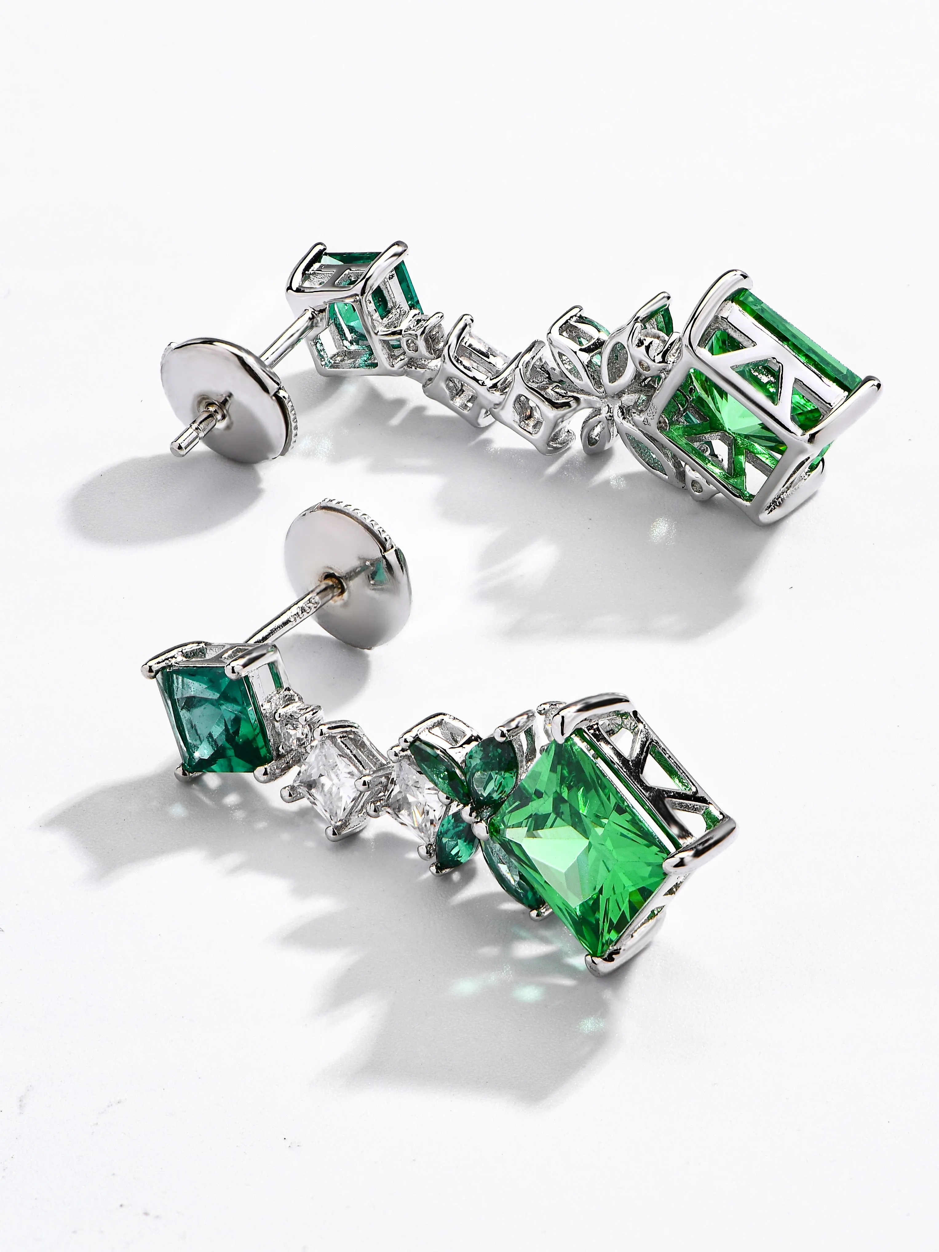 Emerald With Zirconia Princess Cut Earrings